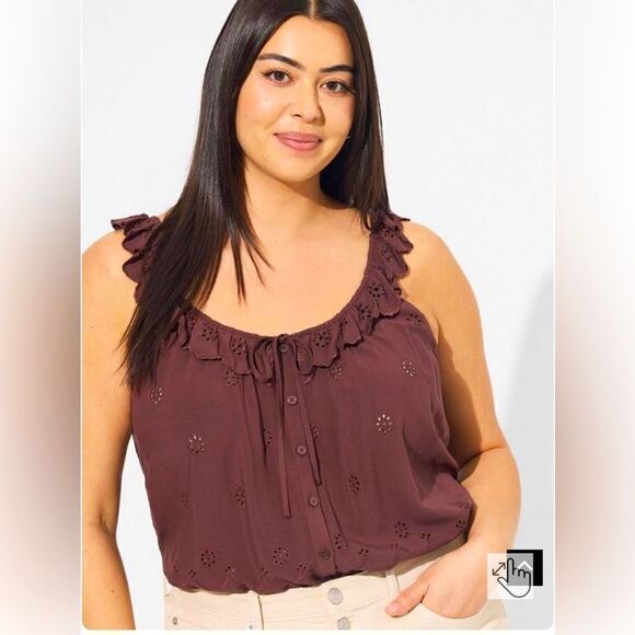 Torrid Eyelet Ruffle Tie Front Tank Top - Picture 1 of 6